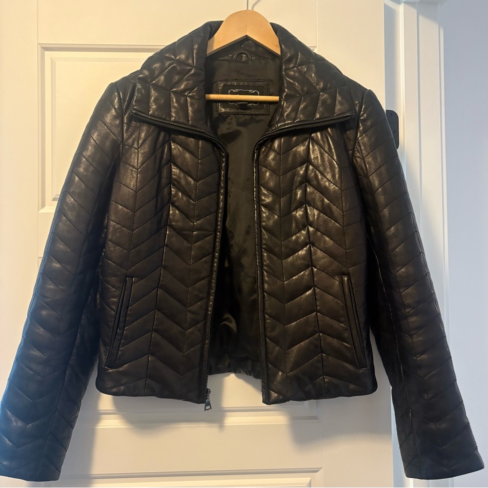 Guess Black Chevron Leather Jacket